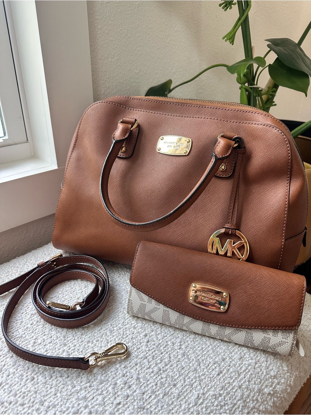 Michael Kors Brown Saffiano Satchel with Signature Wallet